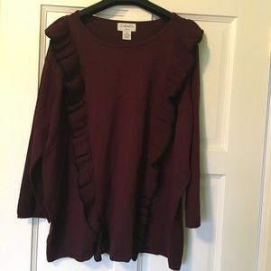 Maroon ruffle pullover sweater